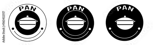 Black and white illustration of pan icon in flat. Stock vector.