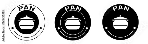 Black and white illustration of pan icon in flat. Stock vector.