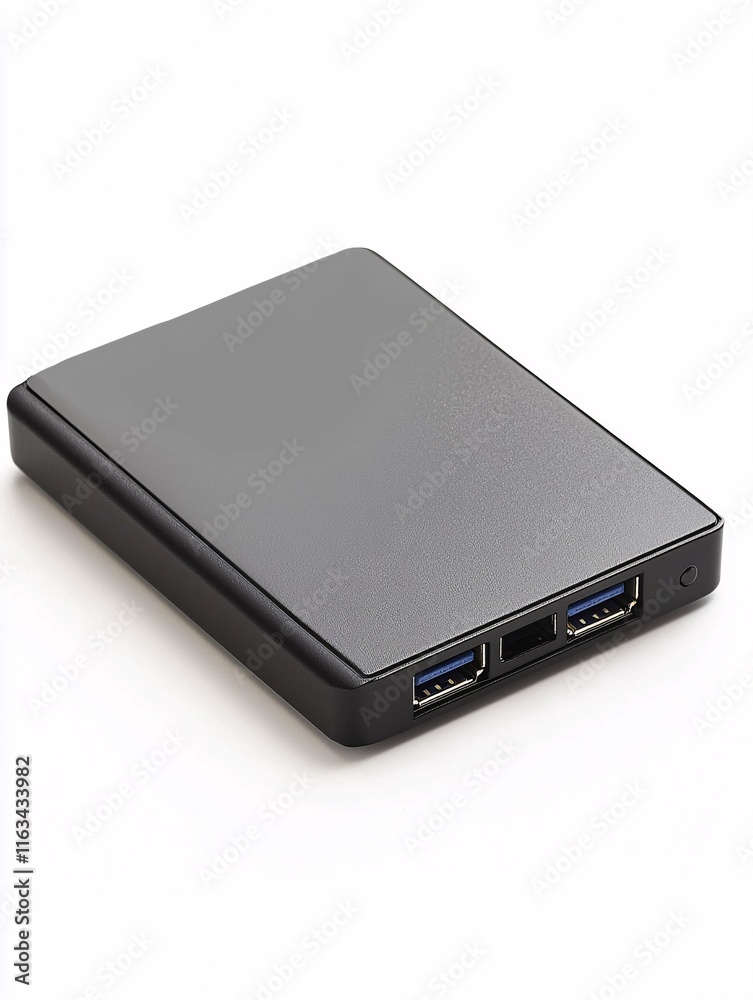 A sleek, modern external hard drive with USB connectivity and a matte finish, elegantly designed for efficient digital storage. A sleek, modern external hard drive with USB connectivity and a matte finish, elegantly designed for efficient digital storage.