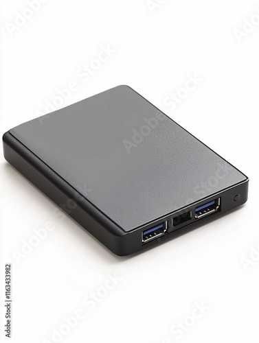 A sleek, modern external hard drive with USB connectivity and a matte finish, elegantly designed for efficient digital storage. photo