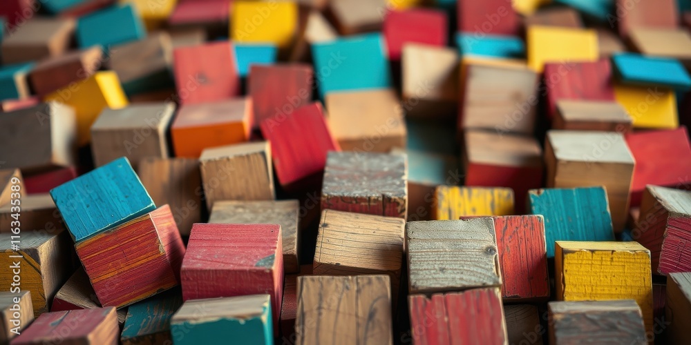 A colorful collection of wooden blocks, varying in size and shade, creates a captivating texture. A colorful collection of wooden blocks, varying in size and shade, creates a captivating texture.