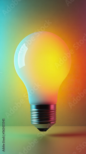 Illuminated Light Bulb on a Wooden Table Surrounded by a Vibrant Multicolored Background Creating a Warm and Inviting Atmosphere