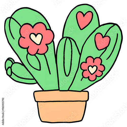 Cactus with Heart-Shaped Flowers. valentine. A cactus plant with flowers in the shape of hearts, symbolizing love blooming in unexpected places.450 png.