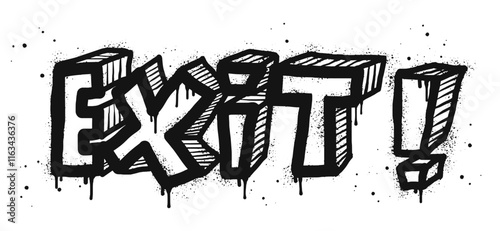 Spray painted graffiti Exit word in black over white. Drops of sprayed Exit words. isolated on white background. vector illustration