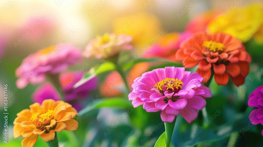 Obraz premium Vibrant Zinnia Blooms in a Summer Garden