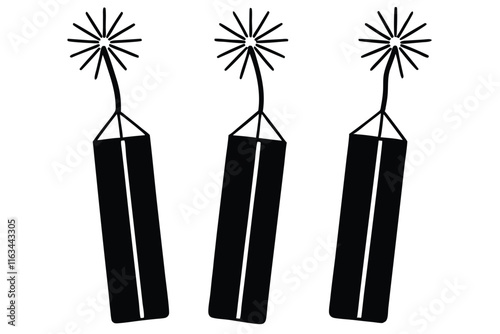 Chines Day Fire cracker Black Color Icon on a white background