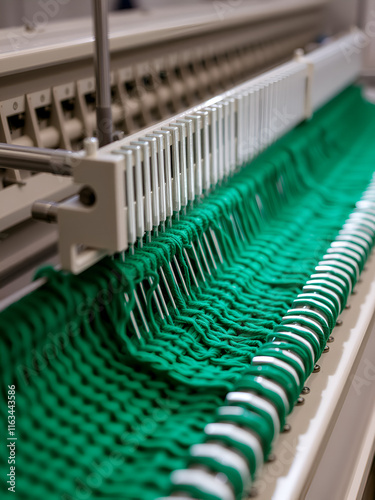 impaling on needles of details for their connection on the special machine of knitted production photo