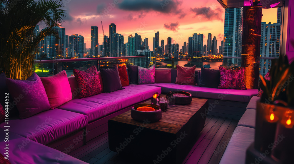 Obraz premium A city view with a balcony overlooking the city