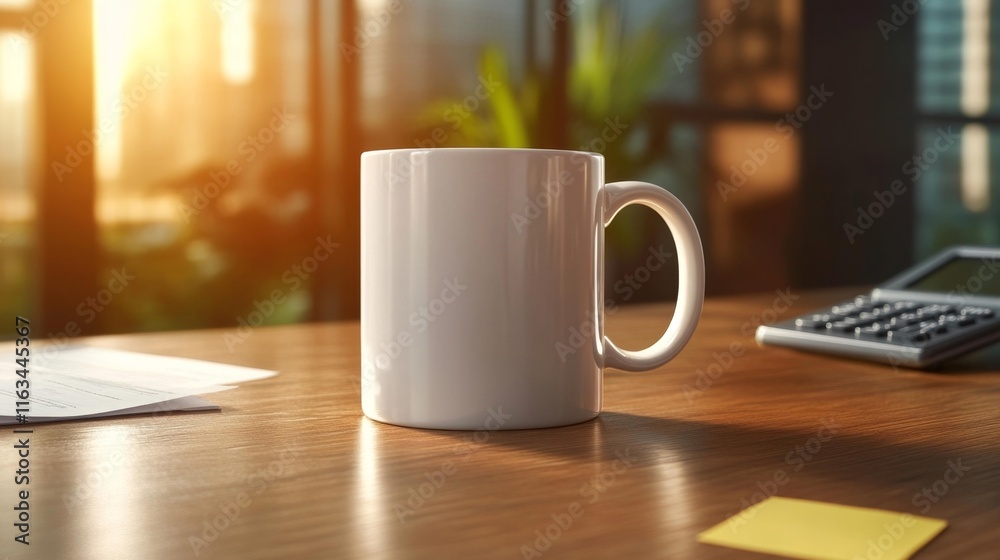 Fototapeta premium Mug Mockup on a Financial Desk Setup. Generative AI