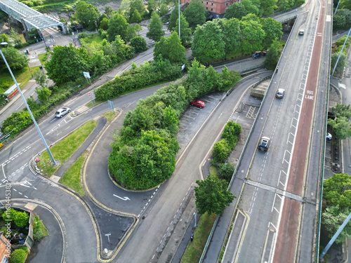 Aerial View of Cumberland Basin Central Bristol City of Southwest of England, Great Britain. High Angle Footage Was Captured with Drone's Camera from Medium High Altitude on May 28th, 2024. photo