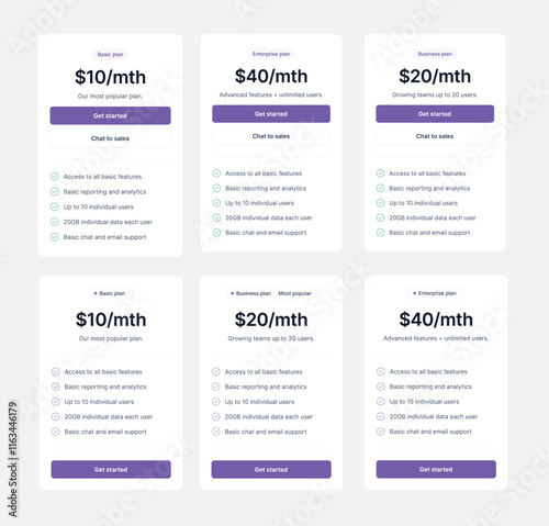 Price table template with three plan type UI.