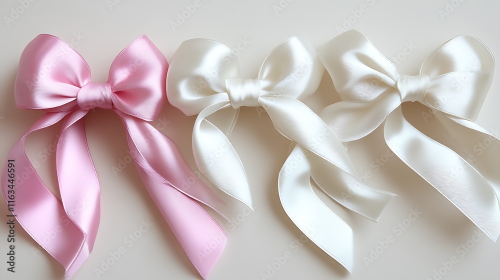 Elegant Pink and White Satin Ribbon Bows Elegant Pink and White Satin Ribbon Bows