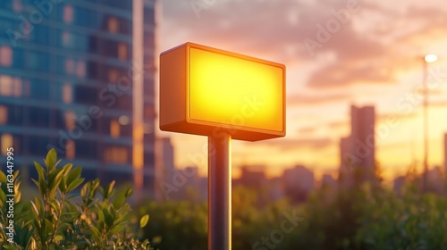 Urban Street Sign Mockup with Glowing Light. Generative AI photo