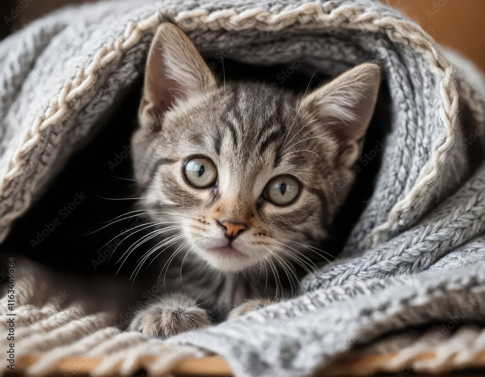 kitten under the blanket