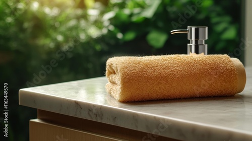 Luxury Bathroom Vanity with Towel and Dispenser. Generative AI