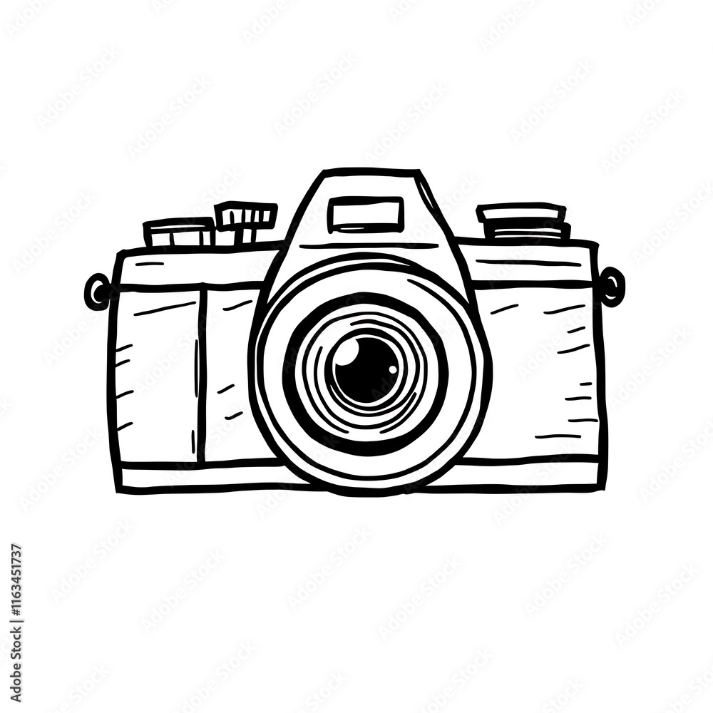 A thick-lined doodle of a camera, drawn in simple black outlines with no fill color on a plain white background.
A thick-lined doodle of a camera, drawn in simple black outlines with no fill color on a plain white background.