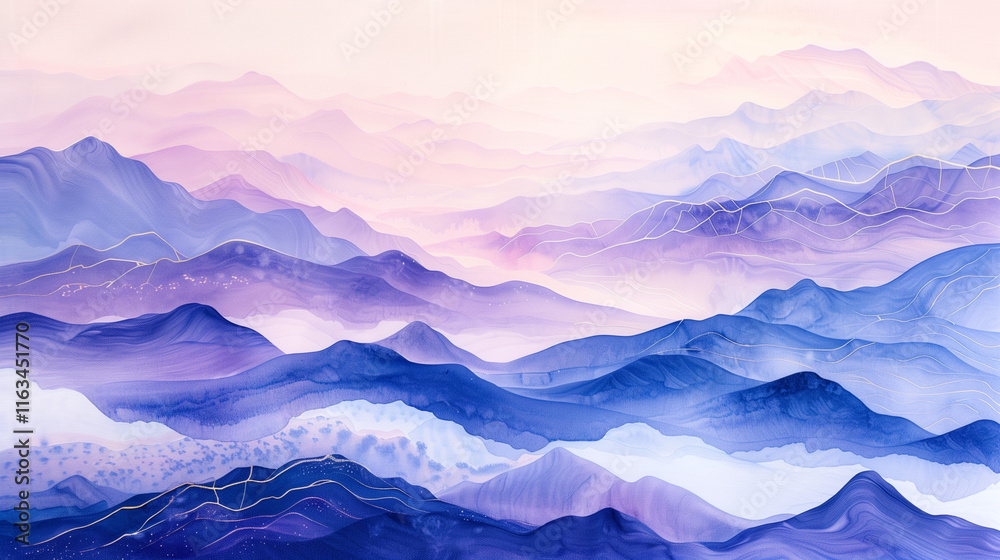 Obraz premium Abstract Gradient Mountain Landscape Art in Chinese Aesthetic Silk Texture 