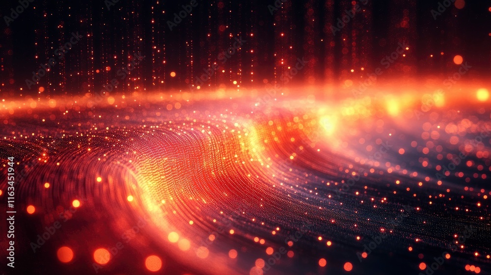 Fototapeta premium Abstract Red and Orange Glowing Particle Wave Background