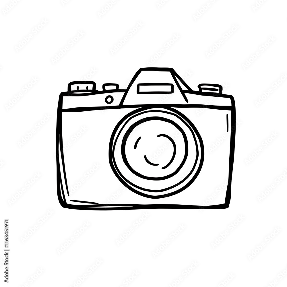 A thick-lined doodle of a camera, drawn in simple black outlines with no fill color on a plain white background.
A thick-lined doodle of a camera, drawn in simple black outlines with no fill color on a plain white background.