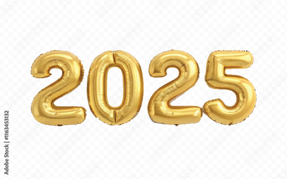 abstract 3d 2025 text made with different golden colour hellium balloons isolated on white background abstract 3d 2025 text made with different golden colour hellium balloons isolated on white background