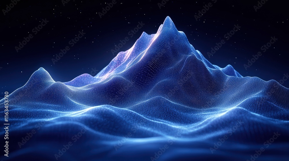 Naklejka premium Abstract Digital Mountain Range at Night with Starry Sky