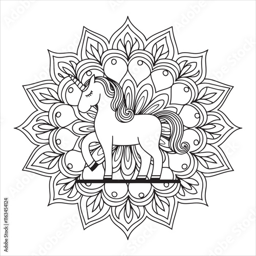 unicorn lined mandala design with white background