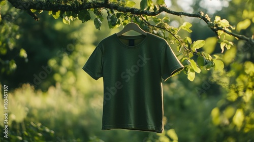 Olive Green T Shirt Hanging On A Tree Branch