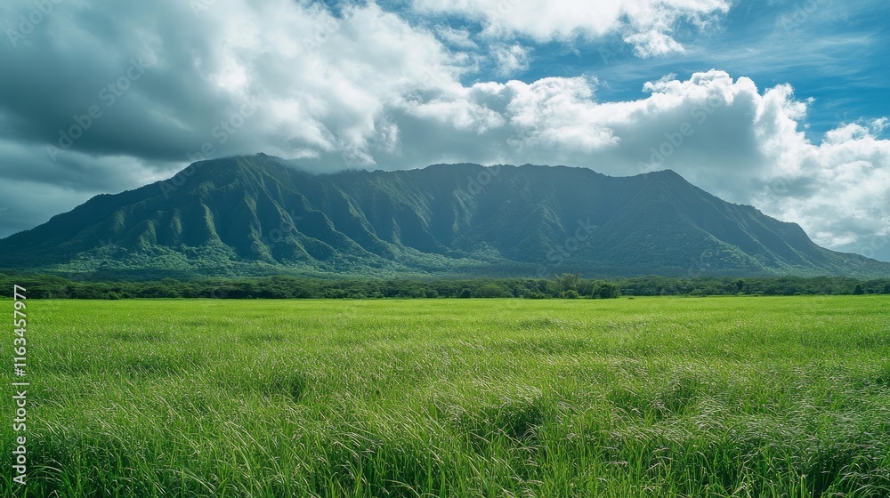 Rolling Green Fields and the Grandeur of Volcanic Peaks. Rolling Green Fields and the Grandeur of Volcanic Peaks.