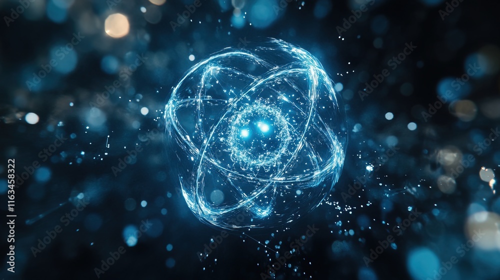 Obraz premium Blue atom model, abstract background