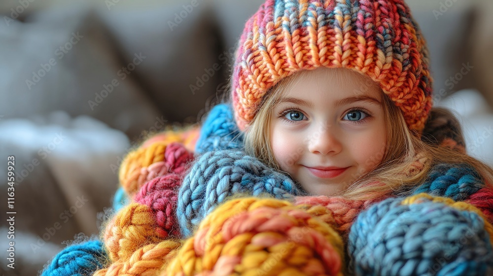 Kid learning knitting basics, finger dexterity, cozy corner