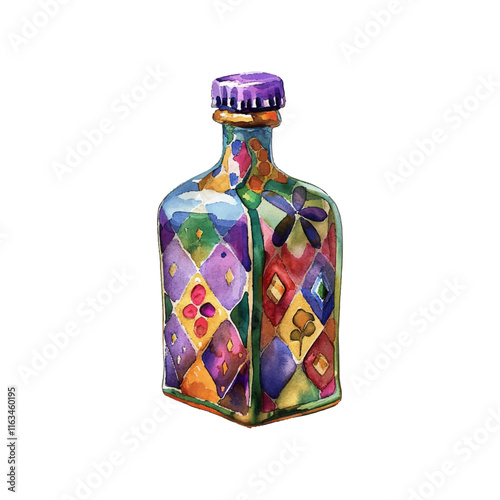 mardi gras bottle vector illustration in watercolor style