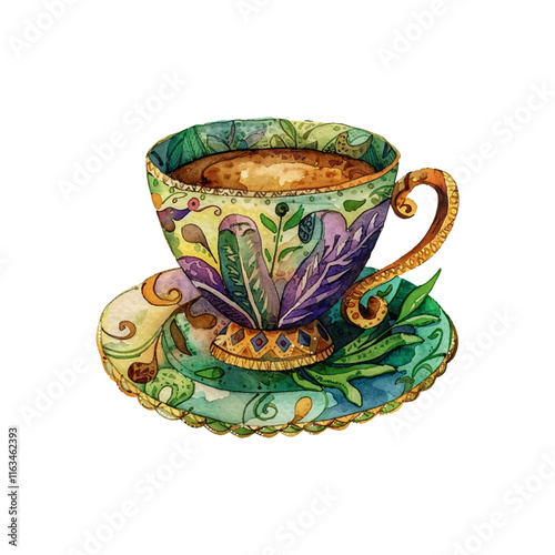 mardi gras coffee vector illustration in watercolor style