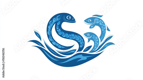 Seafood icon for daily fresh sea food emblem design. Restaurant and fish market corporate identity font of alphabet letter S, composed of blue ocean wave for branded business card template photo