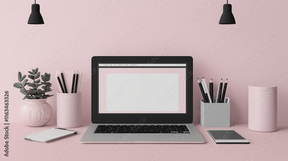 Fototapeta premium Minimalist Workspace with Essential Marketing Equipment