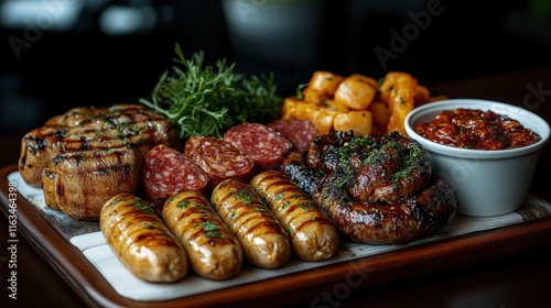 Wallpaper Mural A gourmet platter featuring various sausages, meats, and sides, perfect for sharing. Torontodigital.ca