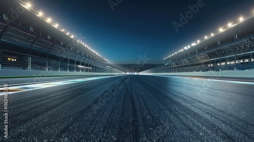 Illuminated asphalt race track in stadium, AI generated image