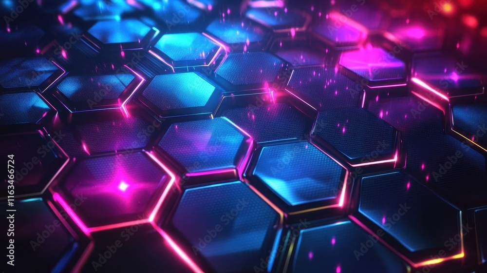 An engaging abstract composition showcasing interconnected hexagons filled with glowing lights, creating a captivating atmosphere. An engaging abstract composition showcasing interconnected hexagons filled with glowing lights, creating a captivating atmosphere.