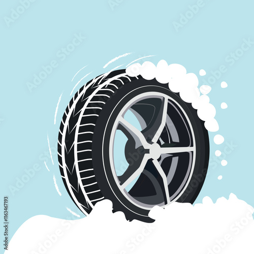 Vector icons of winter wheels with threads. Driving on winter off-road