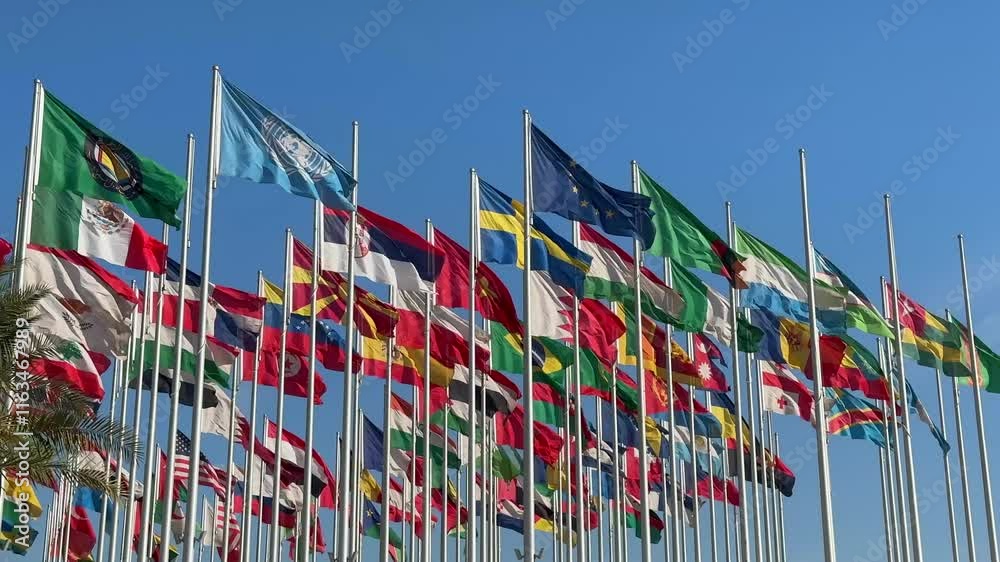 Doha Qatar Flag Plaza flags of the world blowing in the wind