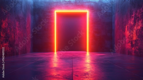 Futuristic Abstract Neon Door Frame. Generative AI photo