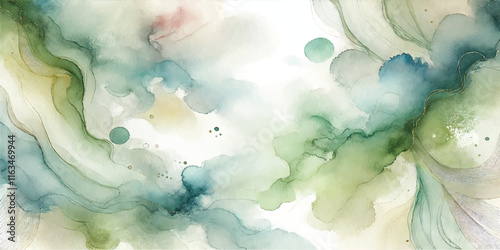 Soft Abstract Watercolor Background with Green and Peach Tones