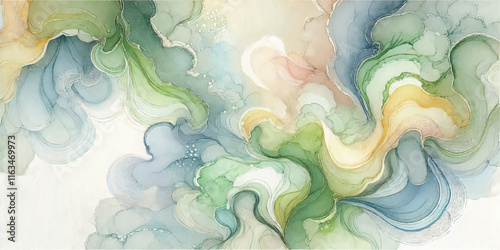 Soft Abstract Watercolor Background with Green and Peach Tones