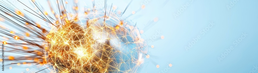 Fototapeta premium An abstract representation of bright, glowing sparks radiating outward against a soft blue background, symbolizing energy and creativity.