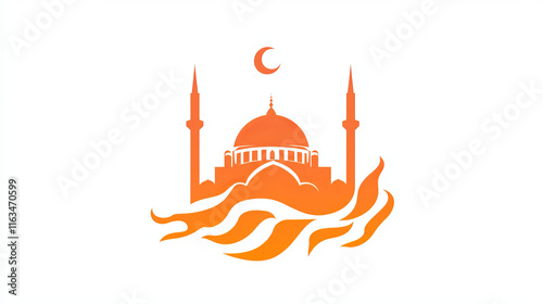 Turkish cuisine restaurant icon hot flames for kebab or doner, vector sign. Turkish cuisine cafe or dining house emblem with traditional Turkey mosque and food dishes cooking flames of grill photo