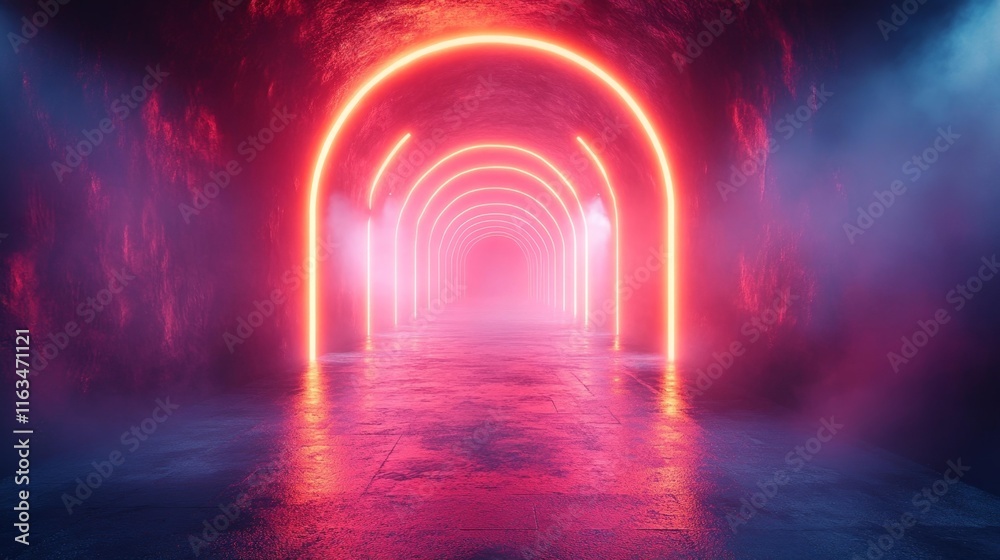 Fototapeta premium Abstract Futuristic Scene with Glowing Geometric Doorway. Generative AI