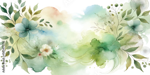 Soft Abstract Watercolor Background with Green and Peach Tones
