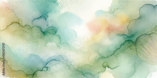 Soft Abstract Watercolor Background with Green and Peach Tones