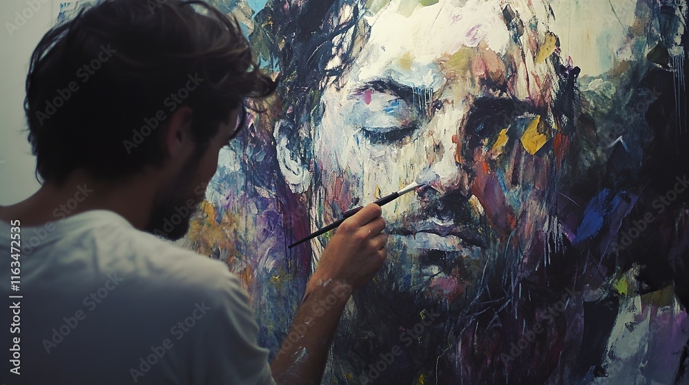 Fototapeta premium Abstract Portrait Painting: A Creative Process