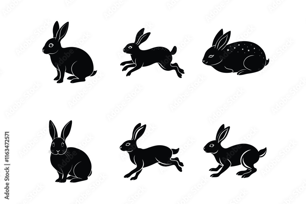 Obraz premium Rabbit silhouette set illustration on a white background. Animal silhouette collection for easter day
