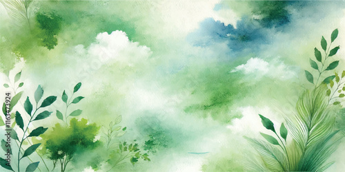 Soft Abstract Watercolor Background with Green and Peach Tones
